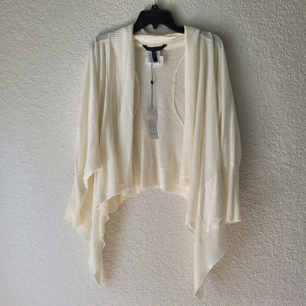 NEW BCBGMAXAZRIA Women's Cotton Cardigan Pocket Ivory Size LARGE Long Sleeve Top